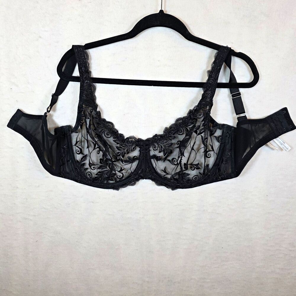 Soma Sensuous Lace Unlined Underwire Bra 40G Black Sheer Floral Hook & Eye